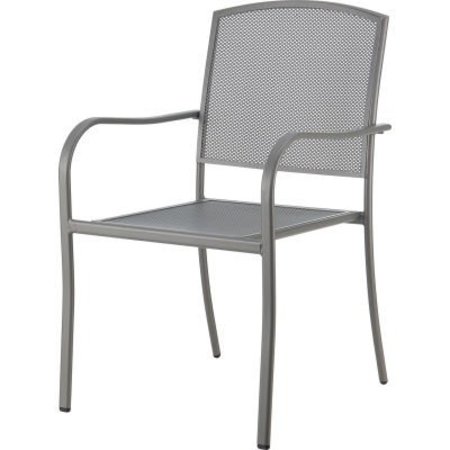 GEC Interion Outdoor Caf Stacking Armchair, Steel Mesh, Gray, 4 Pack 262084GY
